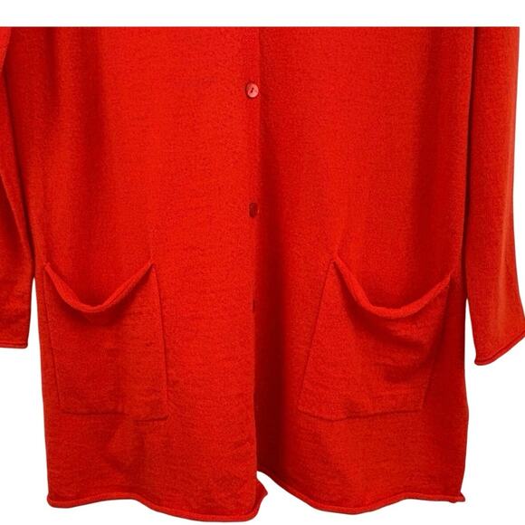 Gudrun Sjoden Organic Wool Cardigan Orange Longline Button Front Women’s Sz M - Picture 3 of 6